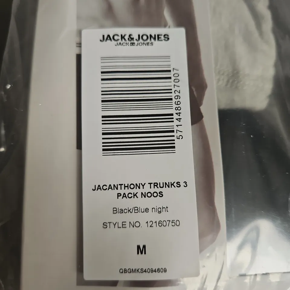 JACK & JONES 3-PACK COTTON STRETCH TRUNKS – BLACK/BLUE NIGHT (M)