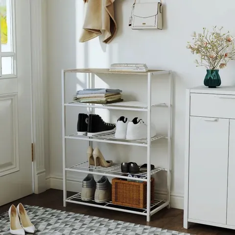 BOXED HOMEDECO FACTORY 12 PAIR SHOE UNIT - WHITE/BIRCH