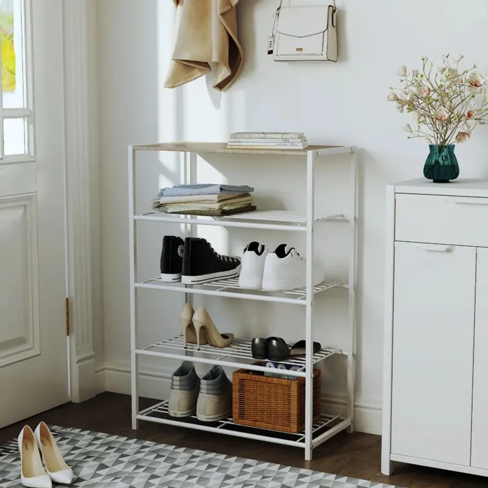BOXED HOMEDECO FACTORY 12 PAIR SHOE UNIT - WHITE/BIRCH 