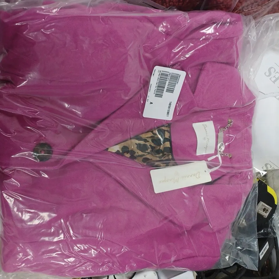 BOX OF APPROX 10 CLOTHING ITEMS TO INCLUDE DANNII MINOGUE PINK COAT