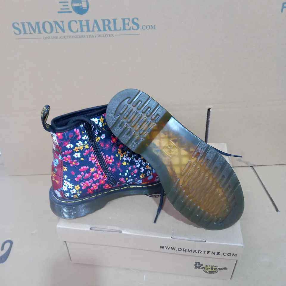 BOXED PAIR OF SIZE 2 DR MARTENS FLORAL BOOTS 