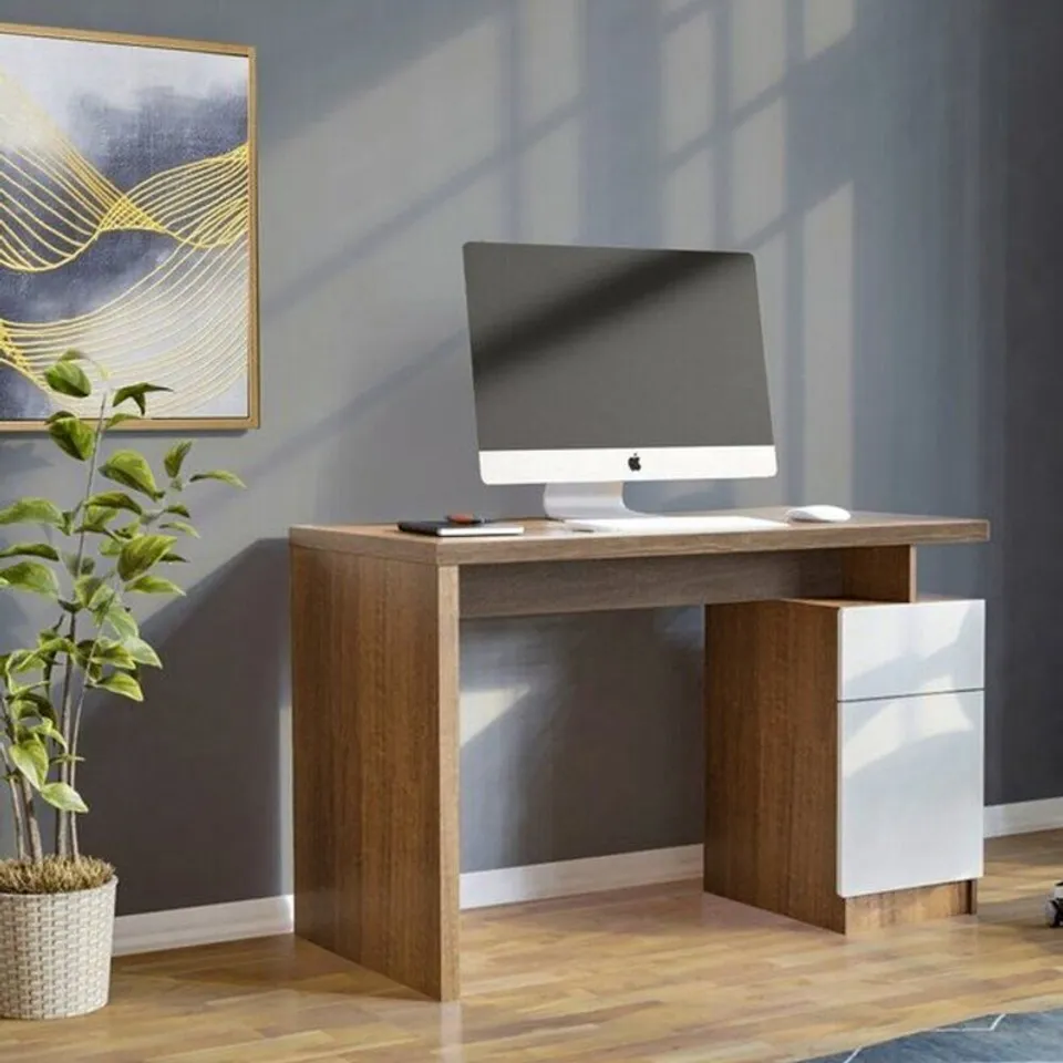 ATUF NATURAL OAK AND WHITE OFFICE DESK