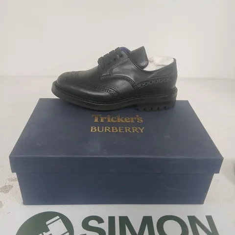TRICKER'S X BURBERRY DERBY BROGUES – BLACK LEATHER, RUBBER SOLE, UK 4, BOXED