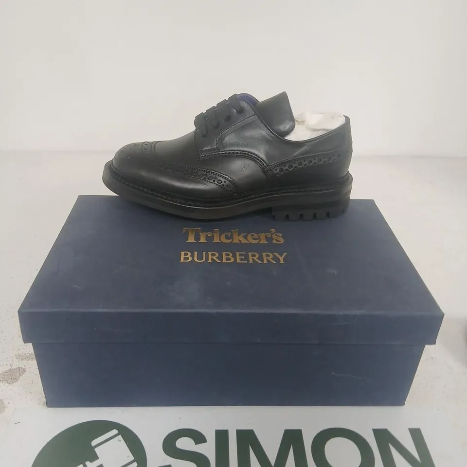 TRICKER'S X BURBERRY DERBY BROGUES – BLACK LEATHER, RUBBER SOLE, UK 4, BOXED