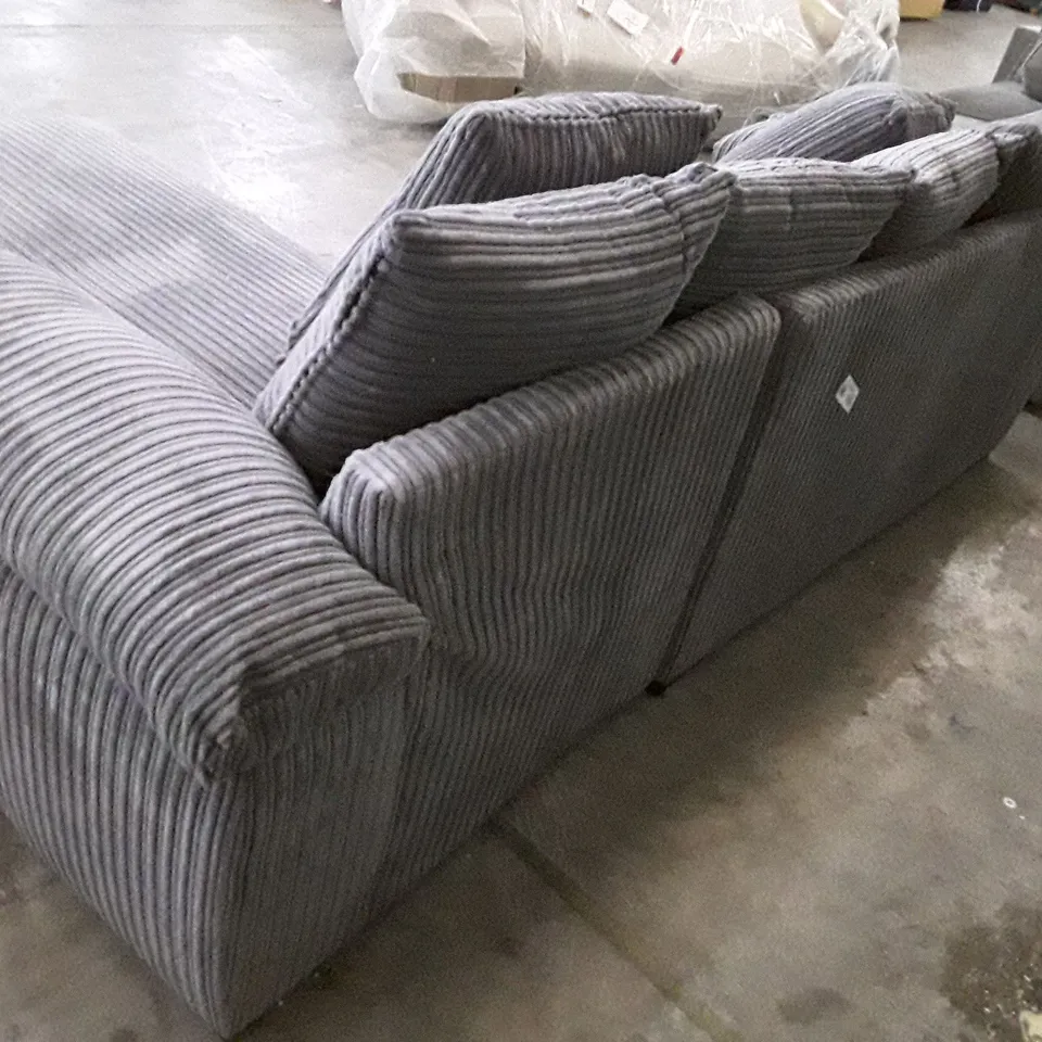 QUALITY DESIGNER 3 SEATER SOFA WITH RHF CHAISE - GREY CORDUROY FABRIC 
