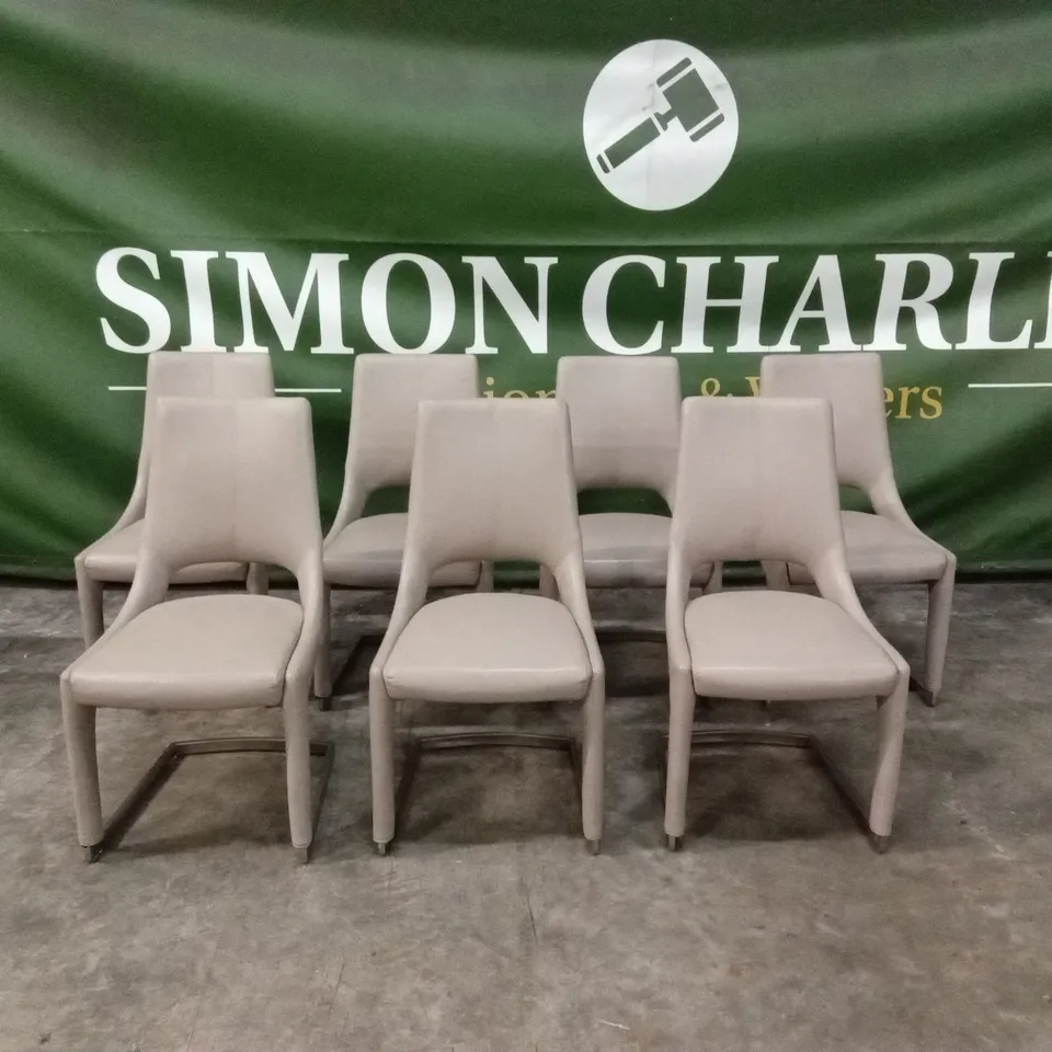 SET OF 7 DESIGNER LEATHER UPHOLSTERED DINING CHAIRS