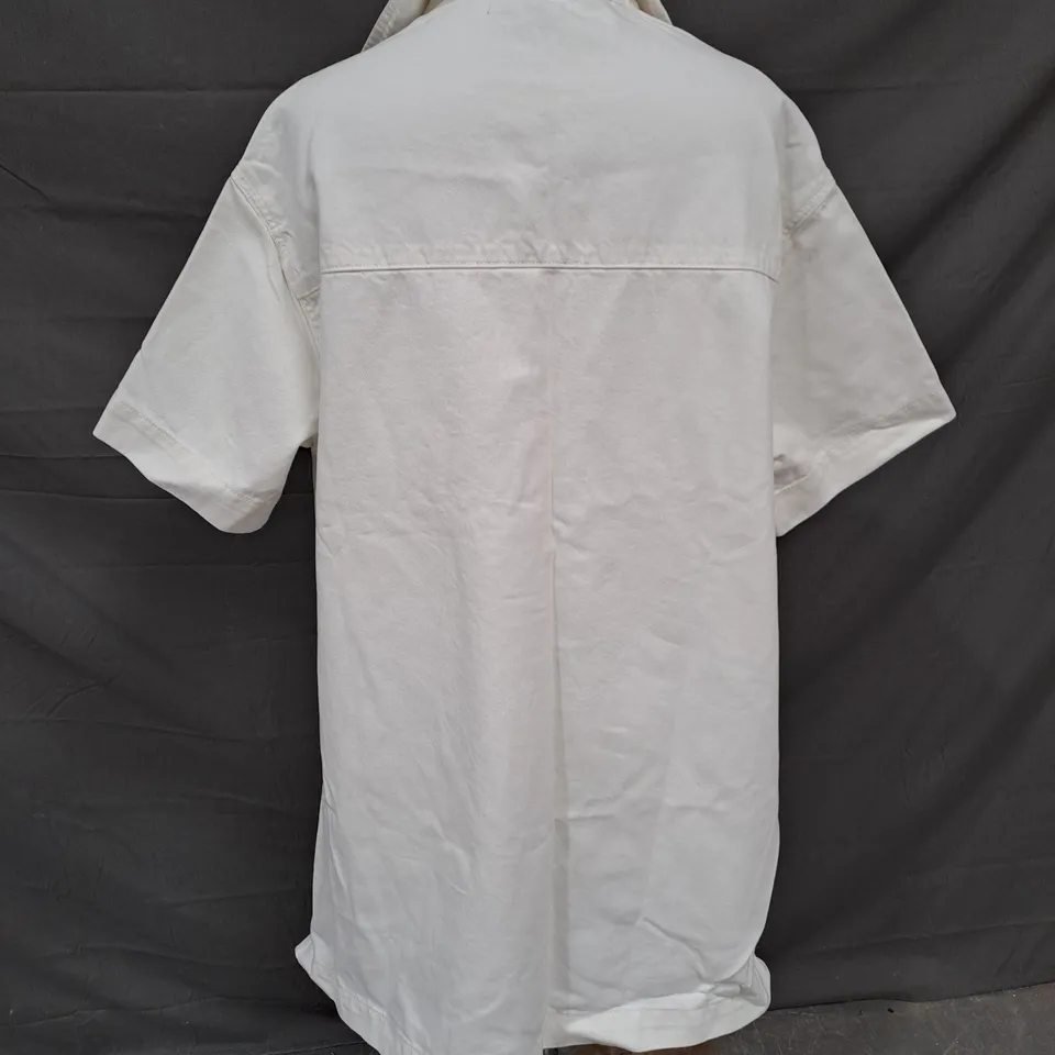 ASOS DENIM SHORT SLEEVE SHIRT DRESS IN WHITE SIZE S