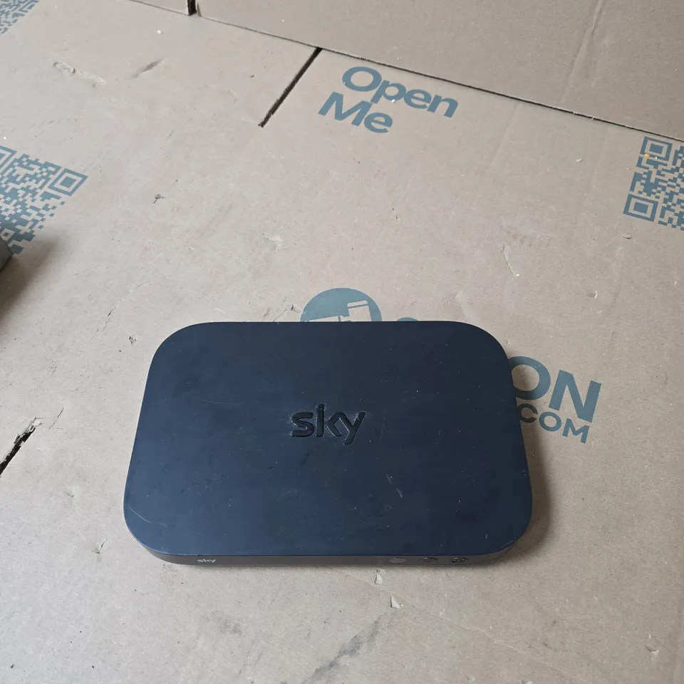 BOX OF APPROXIMATELY 20 ASSORTED HOUSEHOLD ITEMS INCLUDING ADAPTER BOX , SKY ROUTER AND PAPER FLOWER DECORATION 