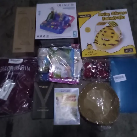 PALLET OF 6 BOXES CONTAINING ASSORTED ITEMS INCLUDING AIR FRYER LINERS, USB TOWER FAN, IPAD CASE, SUMMER HOLIDAY DVD, CAR ADVANTURE TOY SET, SPIDERMAN CAKE LINERS