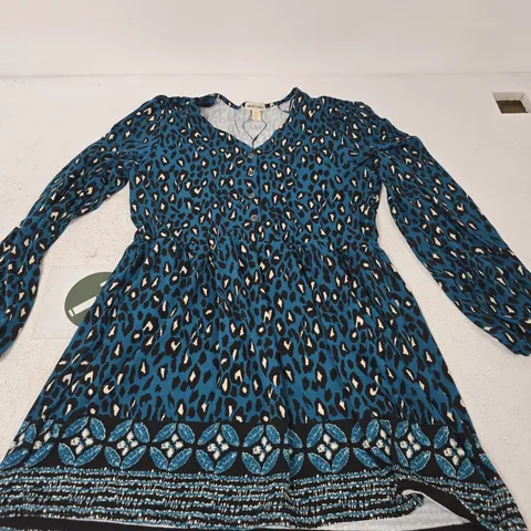 MUDFLOWER WOMEN'S DRESS - BLUE LEOPARD PRINT, UK 12 (EU 40)