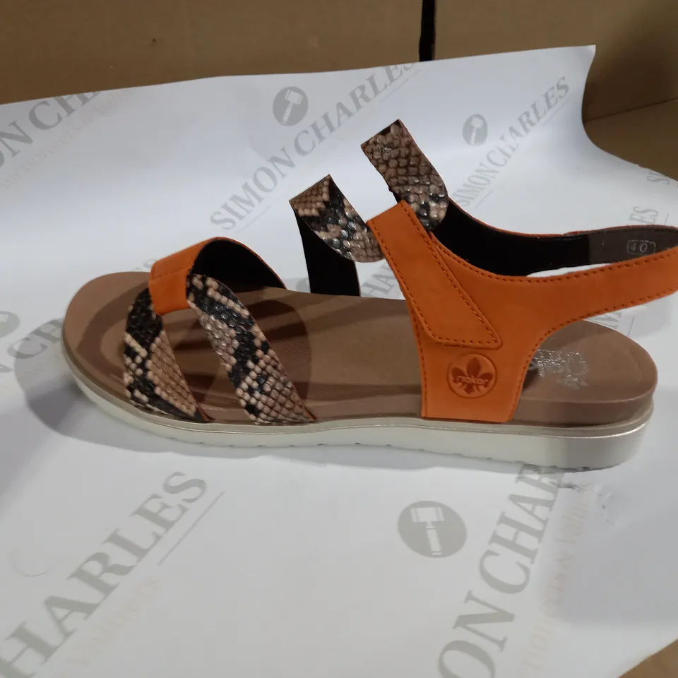RIEKER SNAKE PATTERN AND ORANGE SANDAL'S SIZE 6.5  