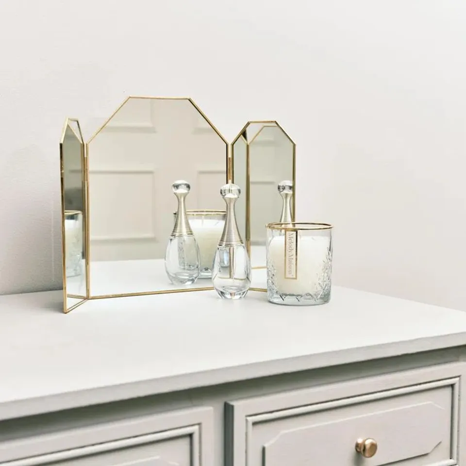 BOXED AREDALE METAL FREESTANDING DRESSER MIRROR IN GOLD
