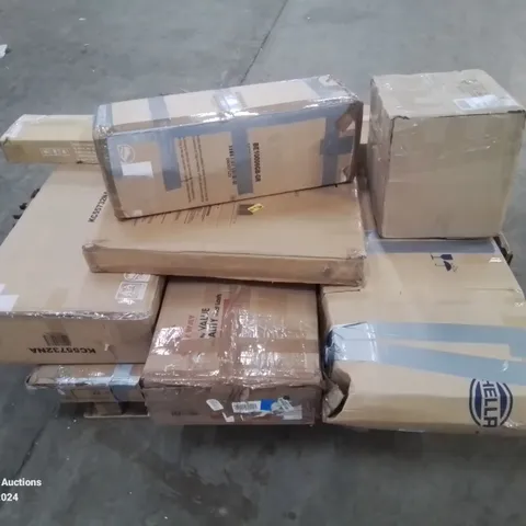 PALLET CONTAINING VARIOUS INCOMPLETE BOXED FURNITURE PARTS AND OTHER HOUSEHOLD ITEMS ETC.