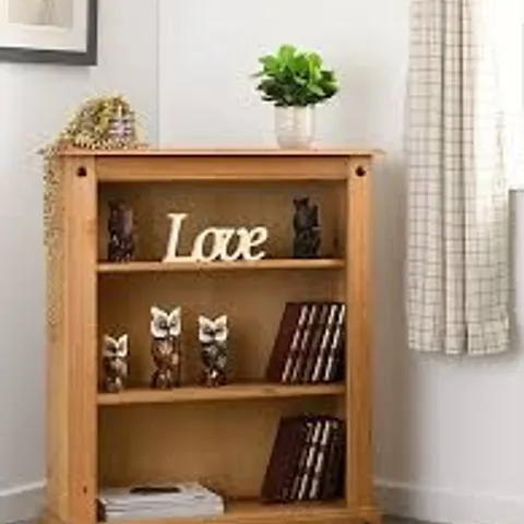 BOXED CORONA 3 SHELF LOW BOOKCASE IN DISTRESSED WAXED PINE FINISH (1 BOX)
