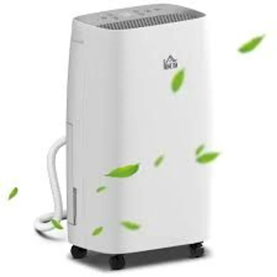 BOXED HOMCOM 12L/DAY DEHUMIDIFIER WITH CONTINUOUS DRAINAGE, 2.5L WATER TANK, 24H TIMER, HUMIDITY DISPLAY, FOR HOME DAMP, CONDENSATION, MOULD AND LAUNDRY DRYING, WHITE