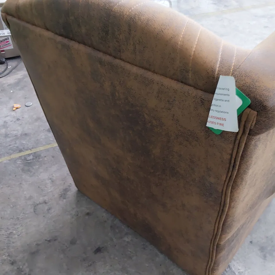 DESIGNER BRITTANIA WINGBACK CHAIR WITH UNION FLAG STITCHED BACK BROWN SUEDE