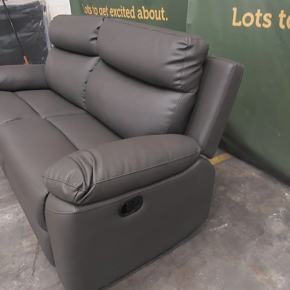 EDISON 3 SEATER LUXURY FAUX LEATHER MANUAL RECLINER SOFA - CHARCOAL  RRP £799