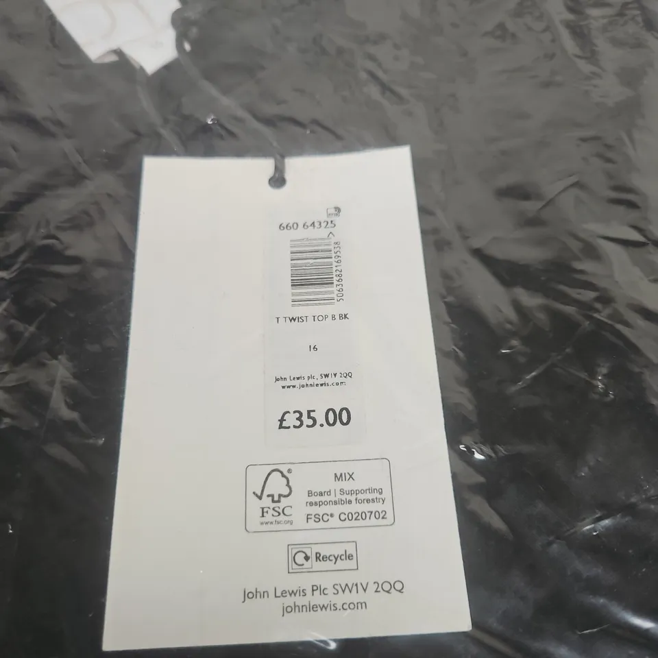 JOHN LEWIS T TWIST TOP BLACK UK 16 BAGGED WITH TAGS