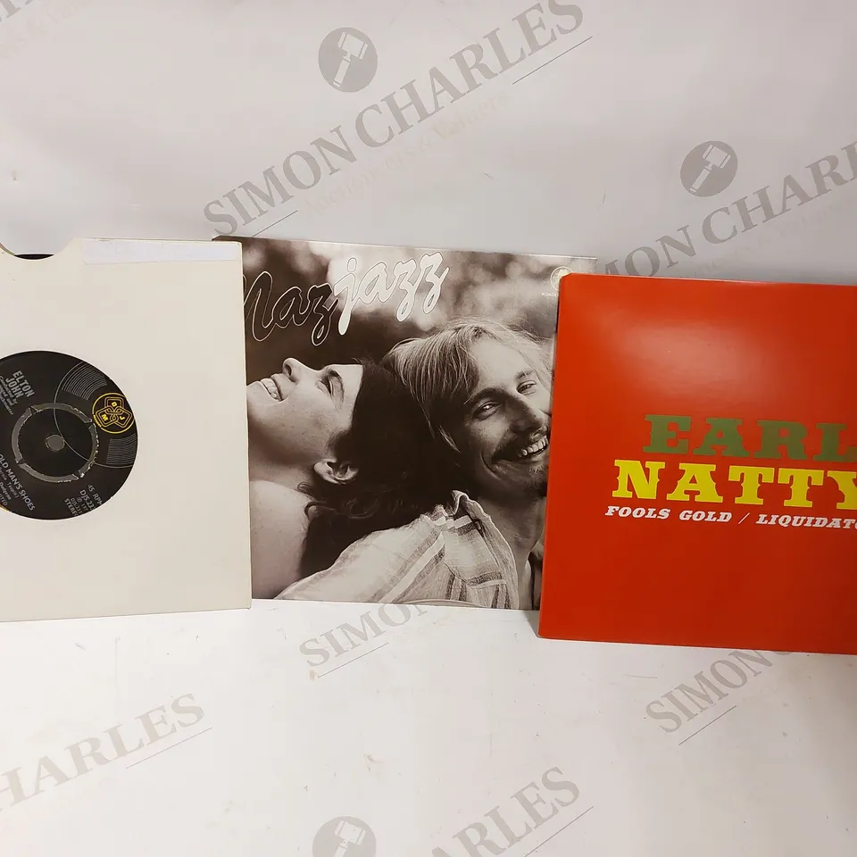 BOX OF 3 7" SINGLES TO INCLUDE EARL NATTY FOOLS GOLD, NAZJAZZ AND ELTON JOHN INTO THE OLD MANS SHOES
