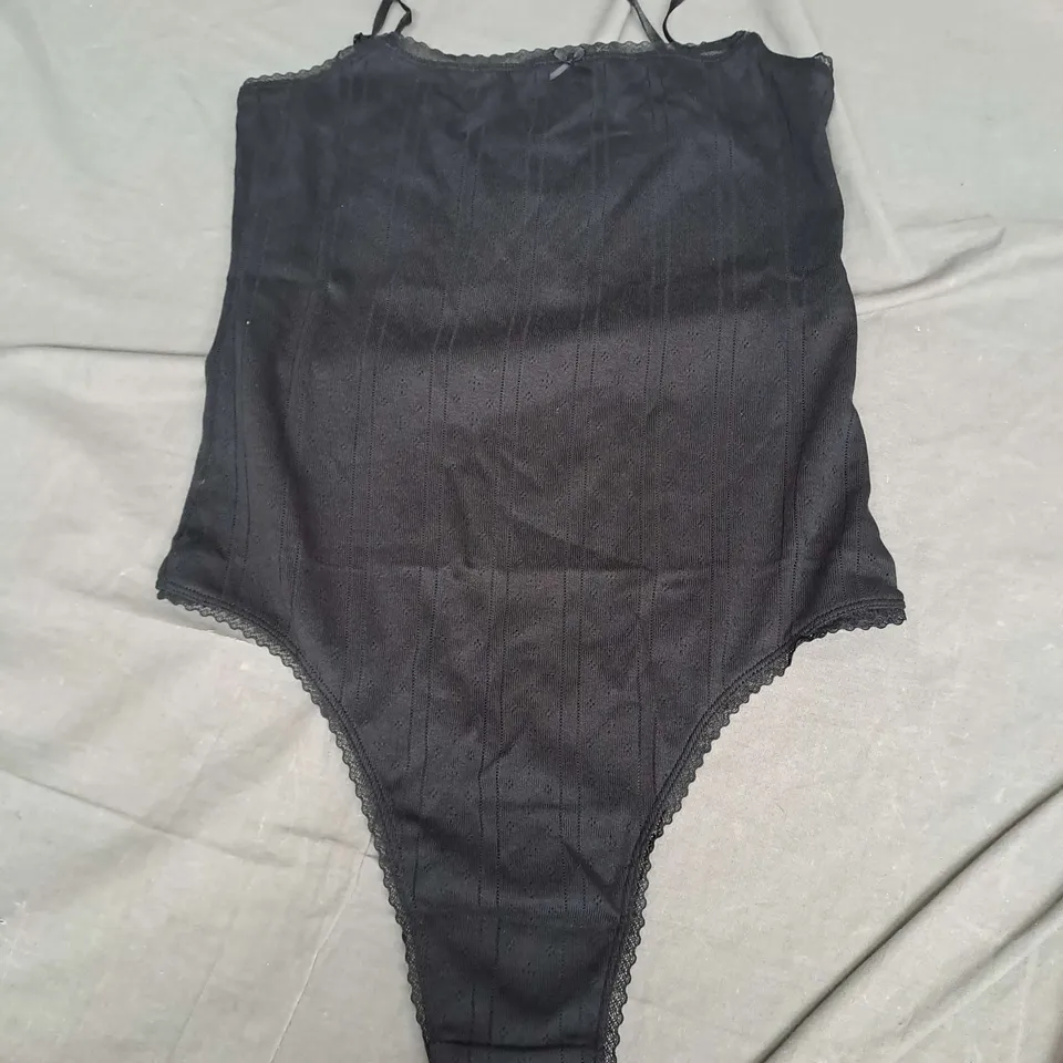 COU COU POINTELLE BODYSUIT IN BLACK SIZE XL