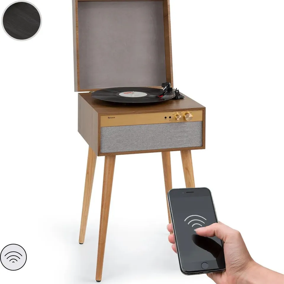 AUNA RECORD PLAYER WITH SPEAKER, RECORD PLAYER WITH BLUETOOTH & STAND, RETRO RECORD PLAYER WITH BLUETOOTH TRANSMITTER & RECEIVER, MODERN VINYL RECORD PLAYER FOR RECORDS