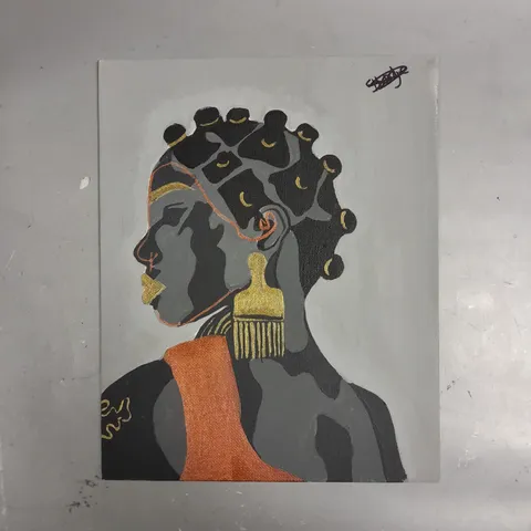 NIGERIAN MAN ABSTRACT SIGNED CANVAS PAINTING