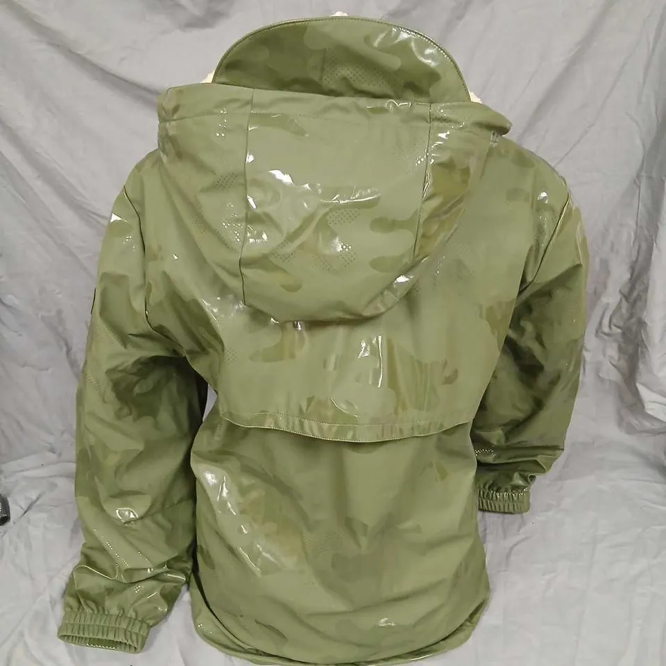 GAMMON OLIVE GREEN CAMOUFLAGE PARKA WITH FAUX SHEARLING LINING – SIZE S