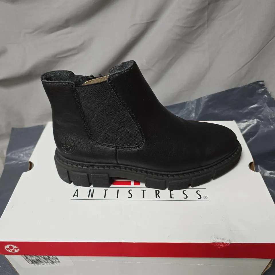 RIEKER ANTISTRESS WOMEN'S BLACK LEATHER ANKLE BOOT WITH SIDE ZIP SIZE 40