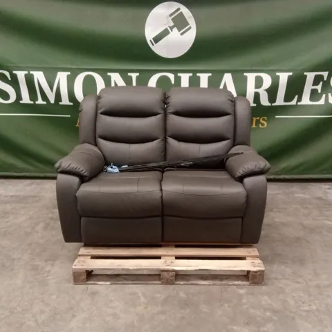 ROTHBURY LUXURY FAUX LEATHER HIGH BACK 2 SEATER MANUAL RECLINER SOFA - CHARCOAL