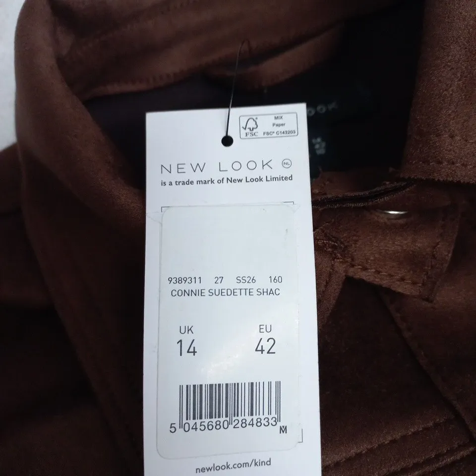 NEW LOOK SUEDETTE JACKET – WOMEN’S, UK 14 (EU 42) – BROWN