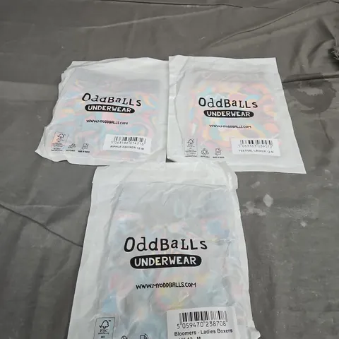 ODDBALLS X3 ASSORTED WOMENS BOXERS SIZE 12