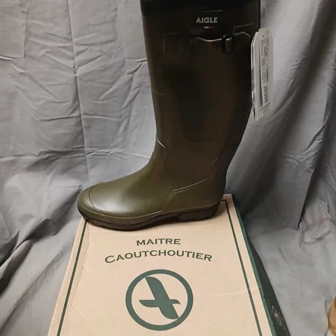 AIGLE KHAKI RUBBER BOOTS – KNEE-HIGH, UK 11 (EU 46)