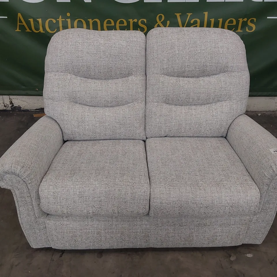 QUALITY BRITISH DESIGNER G PLAN HOLMES SMALL TWO SEATER SOFA EIDER GREY FABRIC 