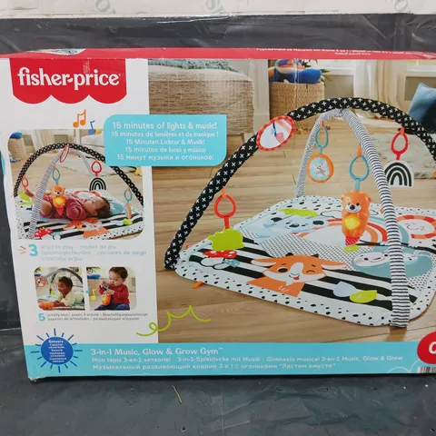 BOXED FISHER-PRICE 3-IN-1 MUSIC, GLOW & GROW BABY GYM PLAY MAT