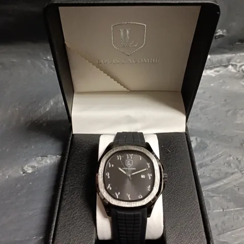 LOUIS LACOMBE RUBBER STRAP BLACK DIAL WATCH 