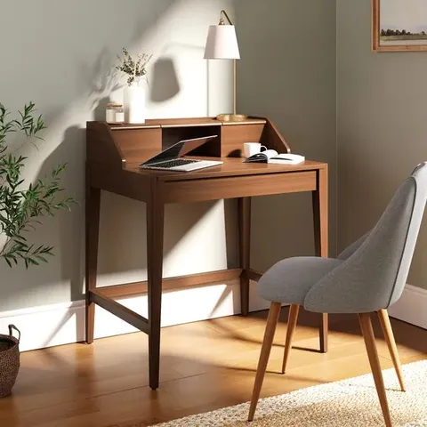 BOXED KNOWLE COMPACT PULL OUT OAK DESK - DARK STAINED OAK (1 BOX)