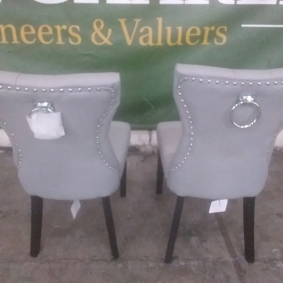 SET OF 2 NEW KENSINGTON LIGHT GREY LEATHER BUTTON BACK DINING CHAIRS (BLACK LEG)