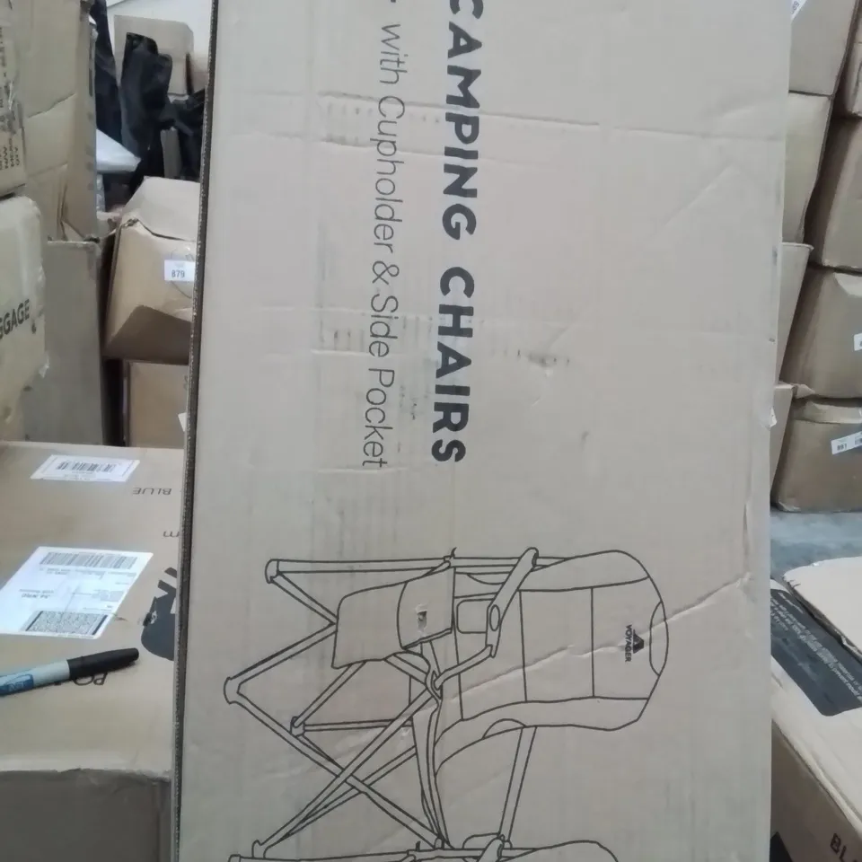 BOXED SET OF 2 VOYAGER PADDED CAMPING CHAIRS BLACK AND GREY 
