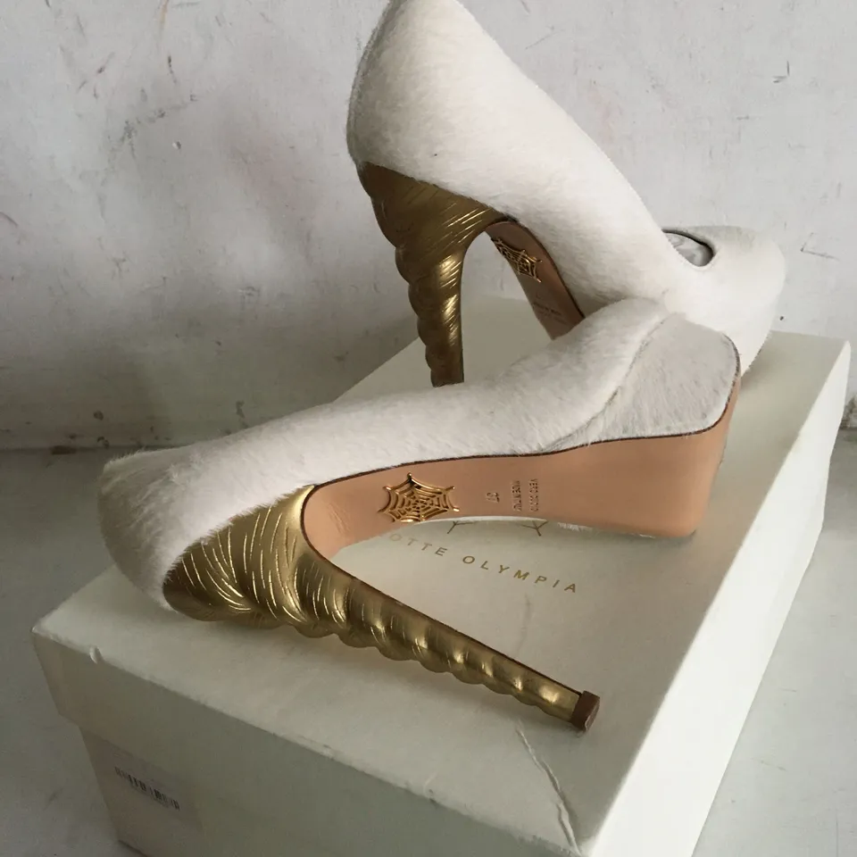BOXED PAIR OF SIZE 37 CHARLOTTE OLYMPIA HIGH HEELS 