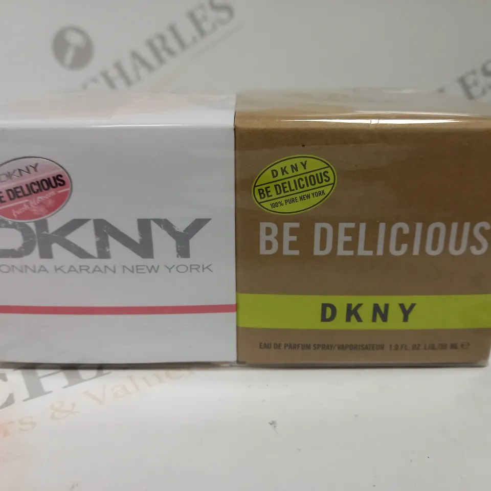 BOXED AND SEALED DKNY BE DELICIOUS 2 FRAGRANCE SET INCLUDING BE DELICIOUS EAU DE PARFUM 30ML AND BE DELICIOUS FRESH BLOSSOM EAU DE PARFUM 30ML