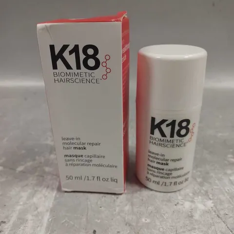 BOXED K18 BIOMIMETIC HAIRSCIENCE LEAVE-IN MOLECULAR REPAIR HAIR MASK 50ML