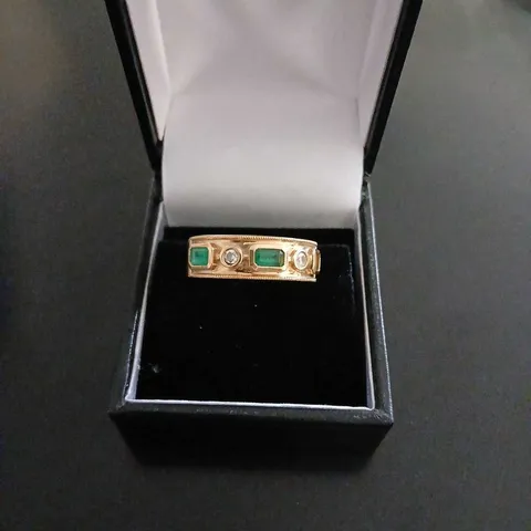 0.65CT EMERALD OCTAGON & 0.12CT DIAMOND BAND RING 9CT GOLD