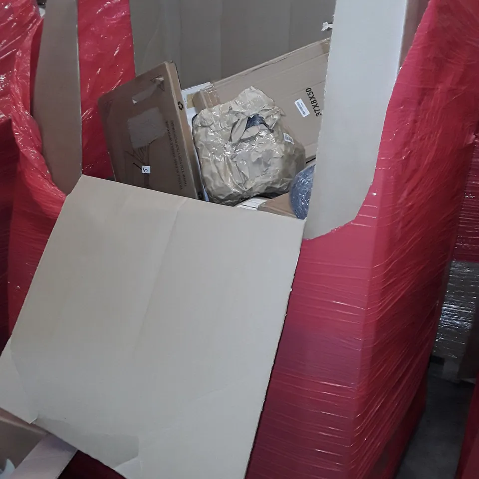 PALLET OF ASSORTED HOUSEHOLD ITEMS TO INCLUDE ELECTRIC WSTER HEATER, BAMBOO RICE COOKER,PAIR OF UPHOLSTERED CHAIRS AND OFFICE CHAIR