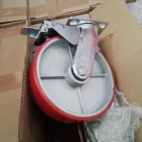 PALLET CONTAINING LARGE QUANTITY OF 8" RED INDUSTRIAL WHEELS