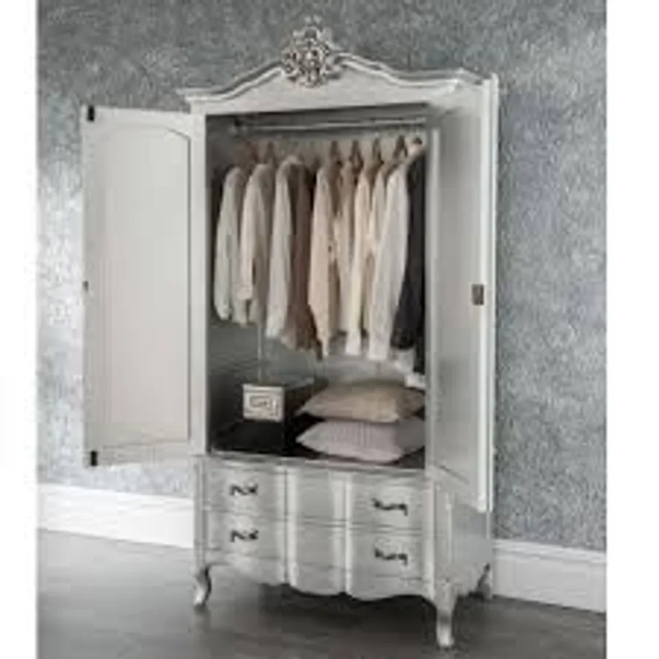 PACKAGED HOMESDIRECT365 ESTELLE SILVER ANTIQUE FRENCH STYLE WARDROBE - SILVER (5 BOXES)