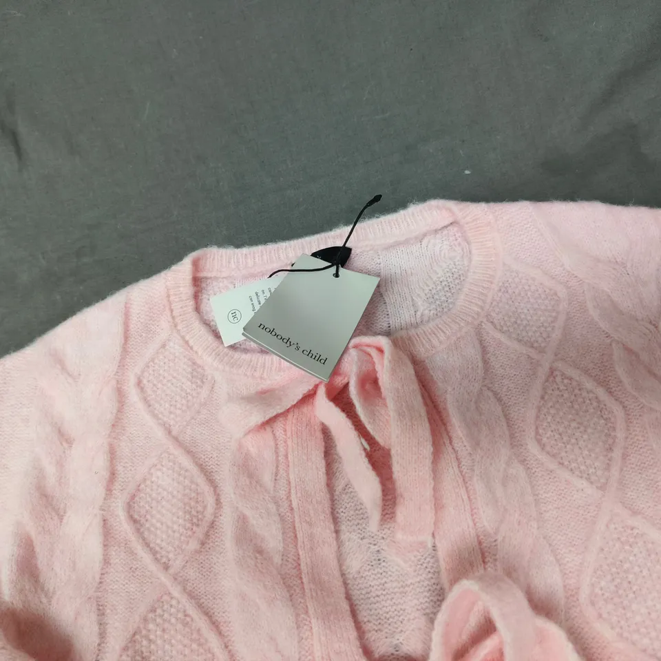 NOBODY'S CHILD CABLE KNIT FRONT CARDIGAN – PINK, UK SIZE S 