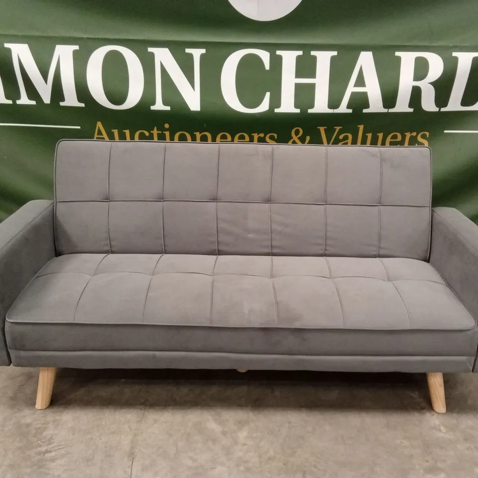 YAHEETECH GREY FABRIC UPHOLSTERED 3 SEATER CONVERTIBLE SOFA BED