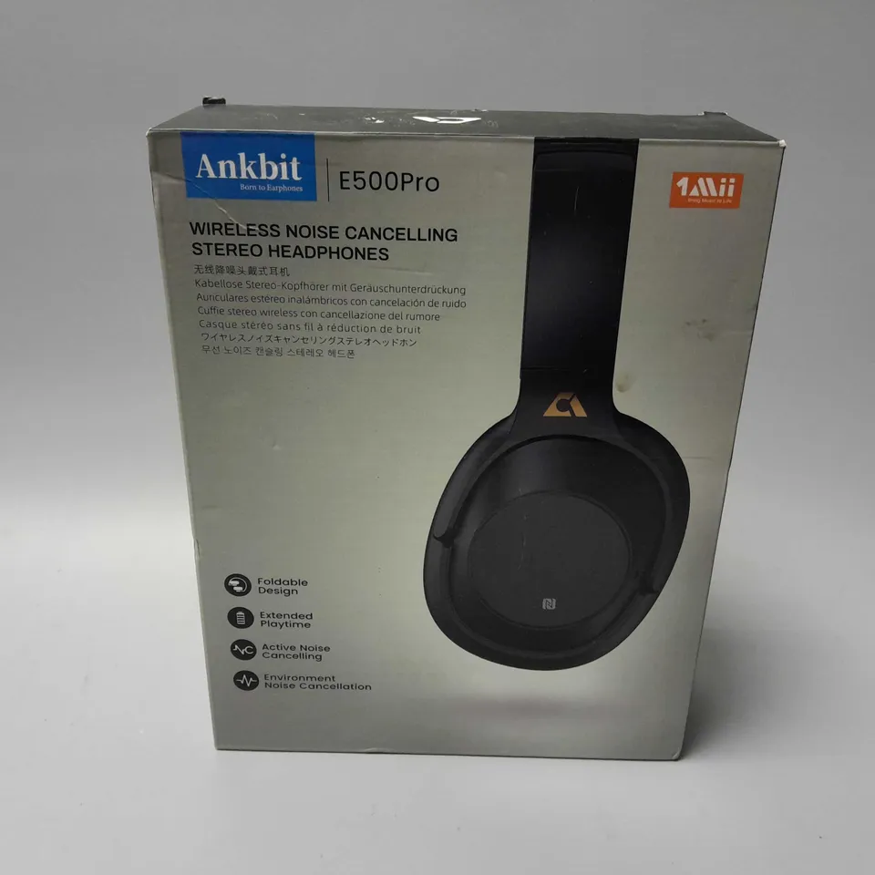 BOXED ANKBIT E500PRO WIRELESS NOISE CANCELLING STEREO HEADPHONES IN BLACK