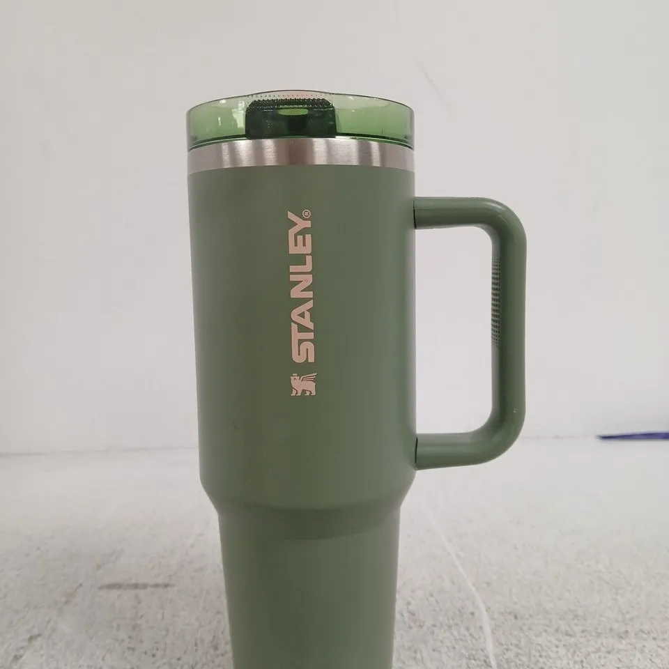 STANLEY INSULATED TRAVEL TUMBLER, GREEN, WITH LID AND HANDLE