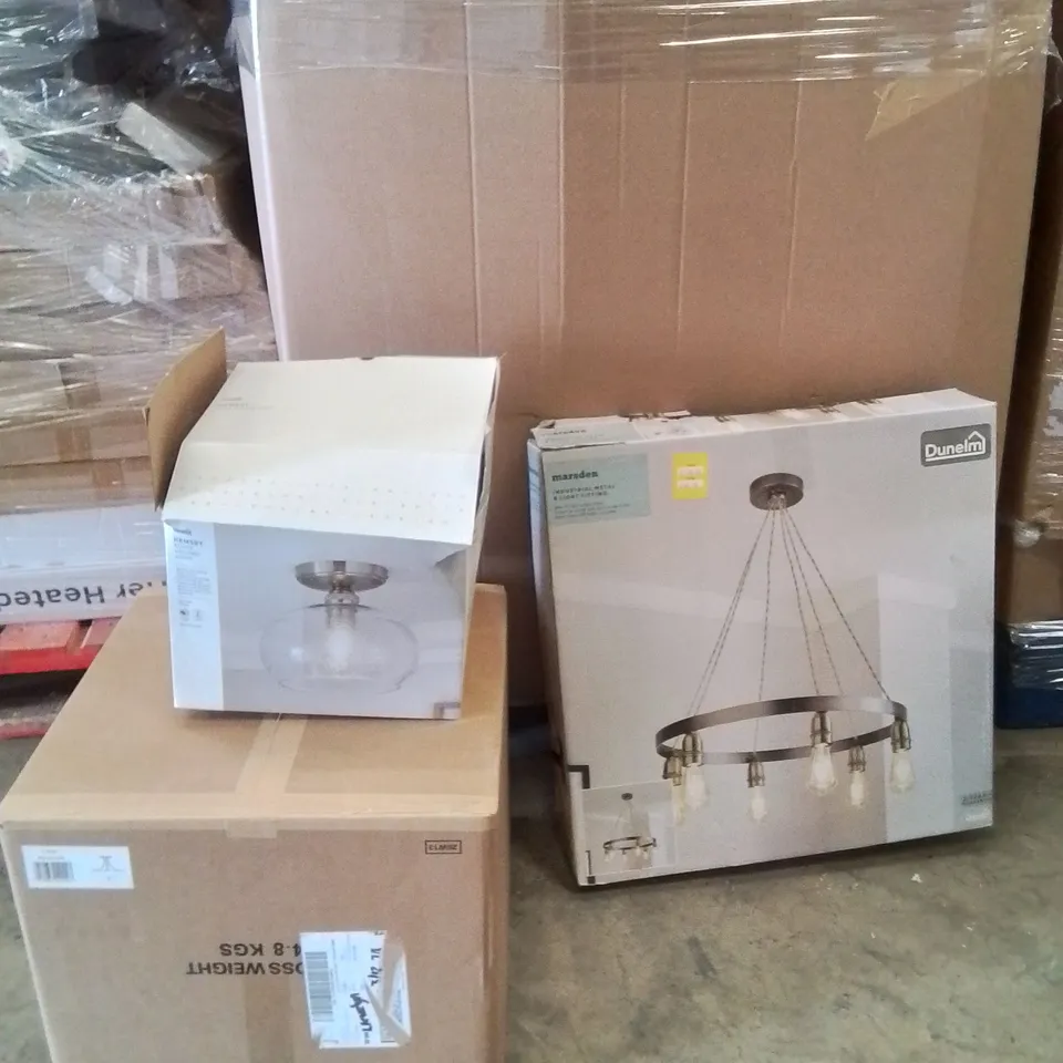 PALLET TO CONTAIN A LARGE QUANTITY OF ASSORTED LIGHT PRODUCTS TO INCLUDE,CHANDELIER,LIGHT FITTINGS,CEILING LIGHT
